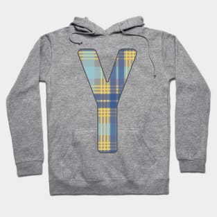 Monogram Letter Y, Blue, Yellow and Grey Scottish Tartan Style Typography Design Hoodie